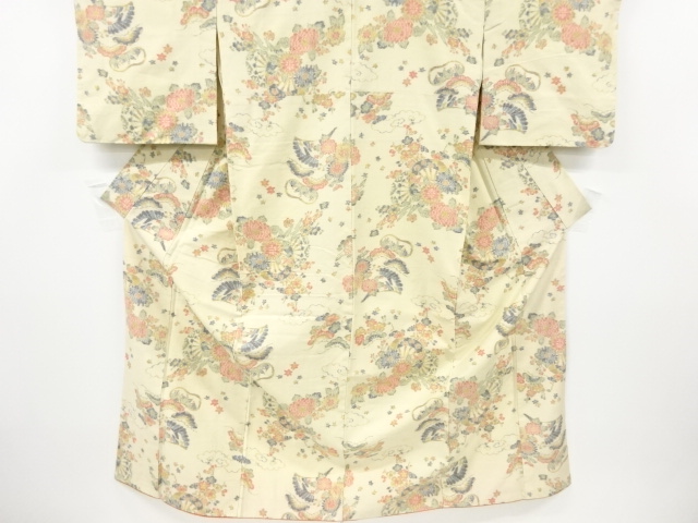 JAPANESE KIMONO / ANTIQUE KIMONO / SILK / TSUMUGI / WOVEN FLOWER